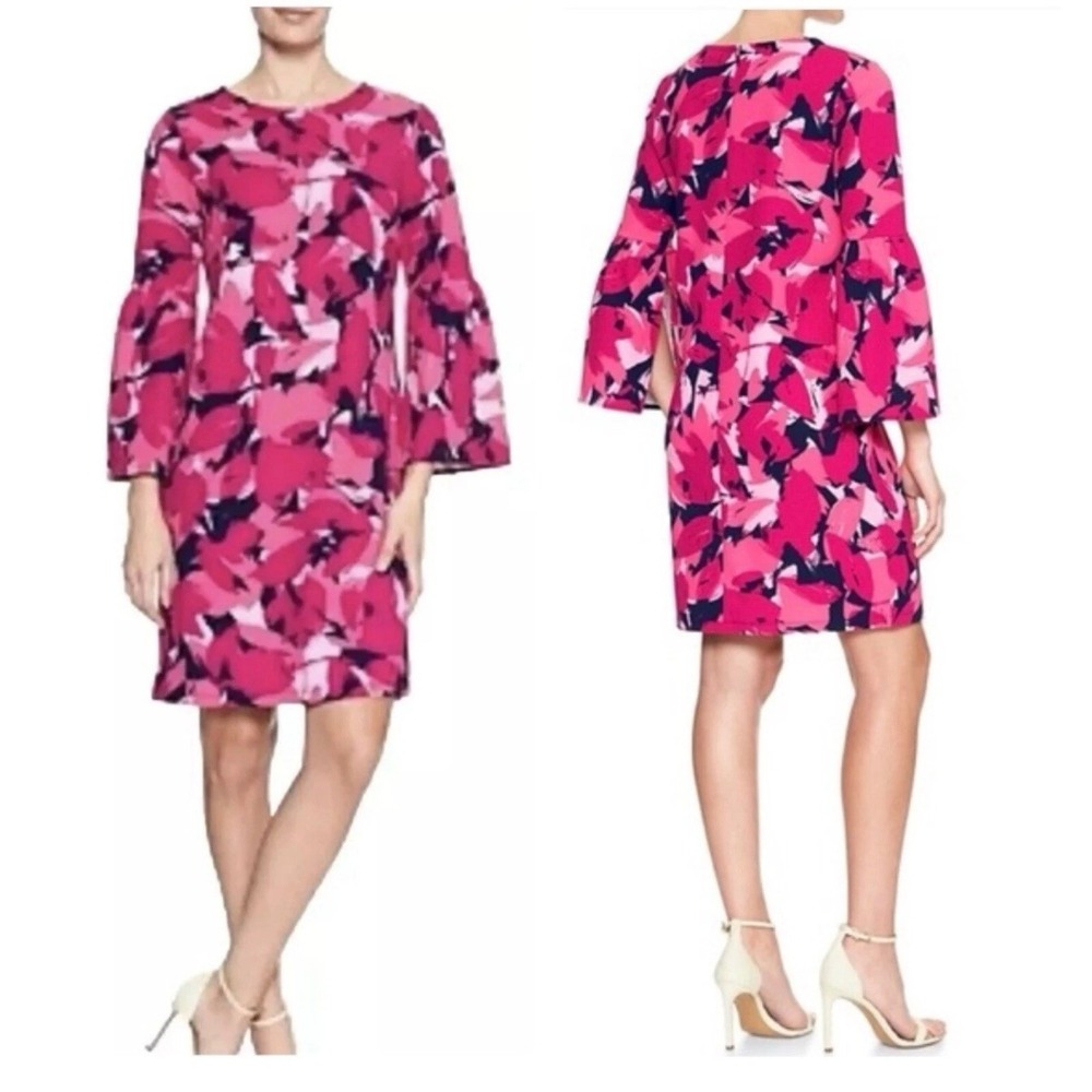 Banana Republic Factory Pink Floral Bell Sleeve Shift Dress Size L